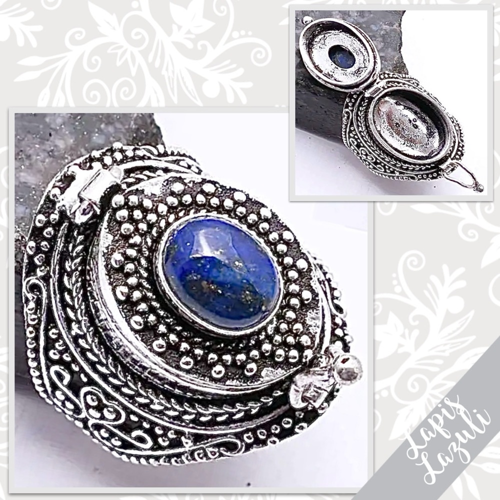 Lapis Lazuli Eclectic Silver Artisan Poison Ring, Size 8.25 (Royal Blue)